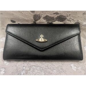 AUTHENTIC Vivienne Westwood black Leather Long Wallet